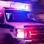 An ambulance responds to the scene of an emergency.